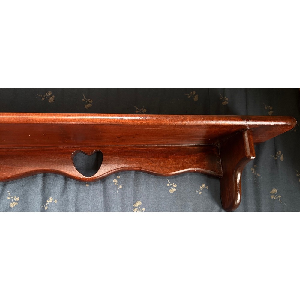 Vintage Wood Wall Shelf Heart Cutout Scalloped Edge Brown Farmhouse Plate Shelf - Picture 8 of 12